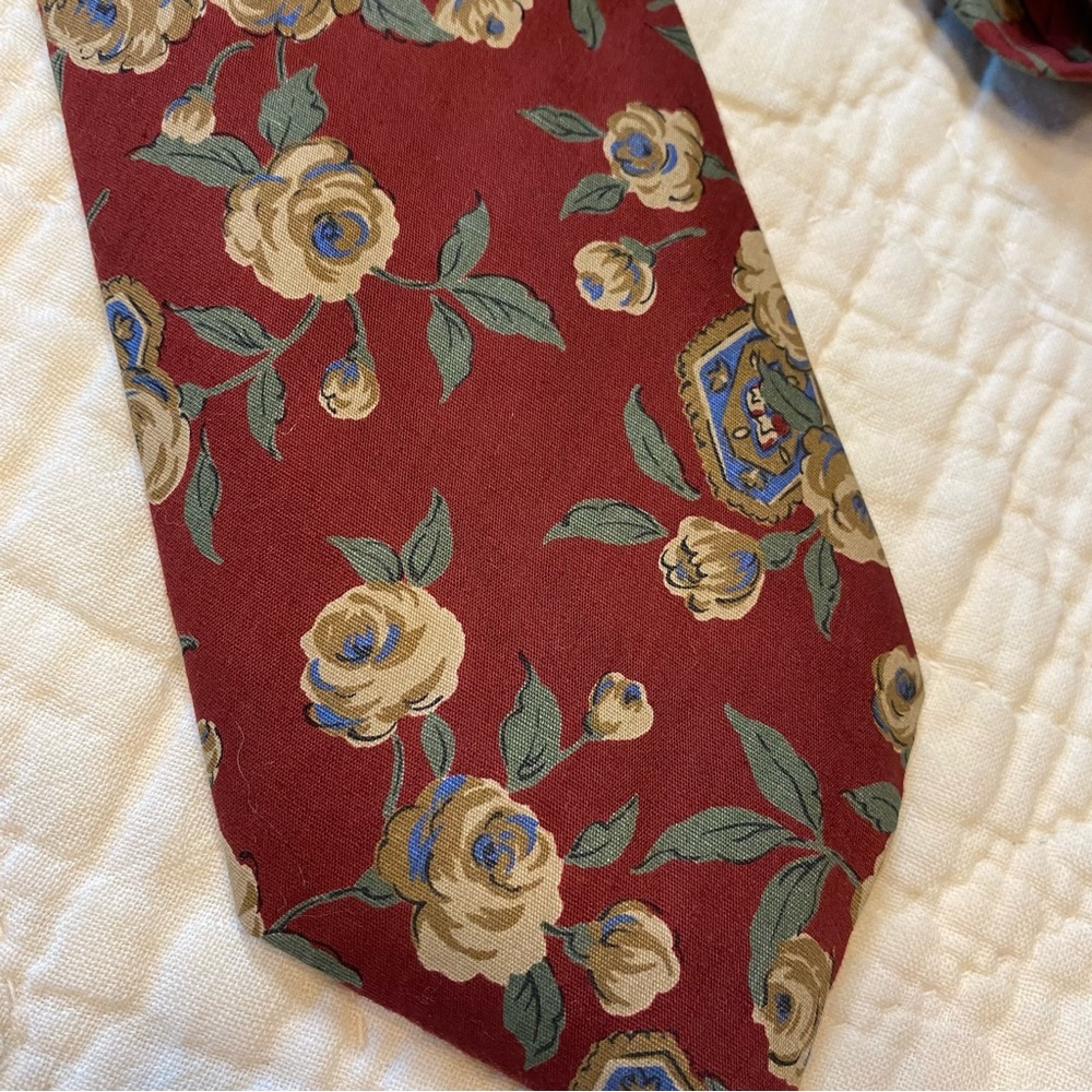 Vintage 90s Tango Mark Raab Cotton Burgundy Floral Tie